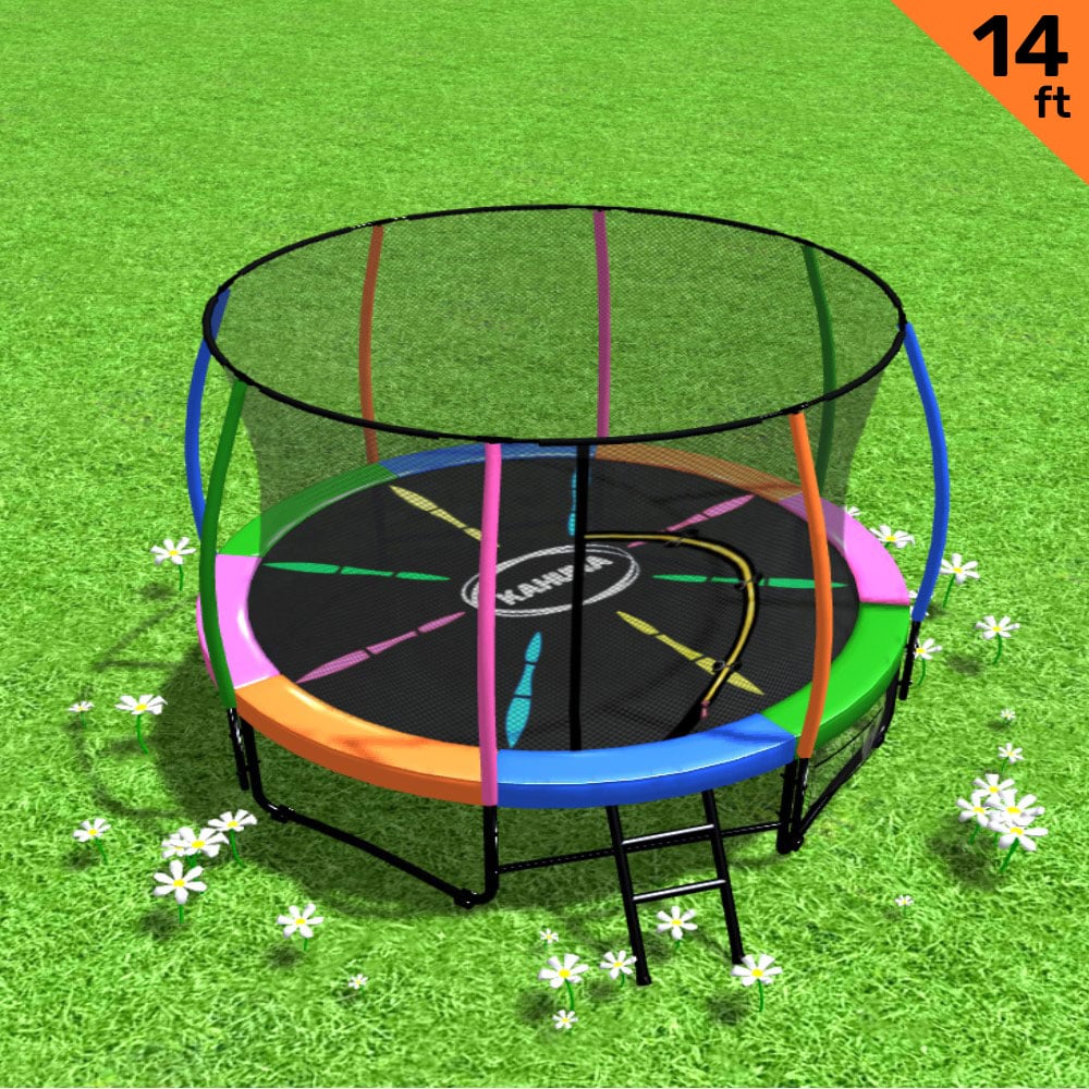 Kahuna 14ft Trampoline Free Ladder Spring Mat Net Safety Pad Cover Round Enclosure - Rainbow - 0706502835446 Toy Chest Australia 1
