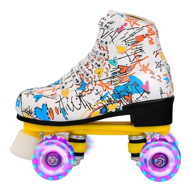 Double Row Roller Skates for Adults - Size 38 Graffiti Design - Flash Wheel White