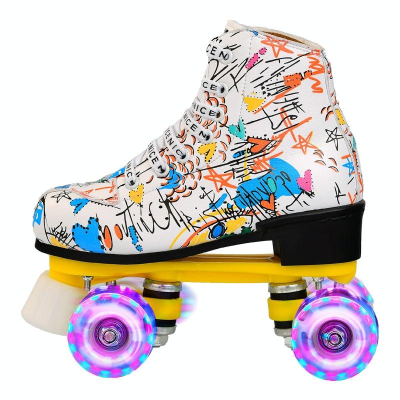 Adult Graffiti Double Row Roller Skates - Size 44 - Flash Wheel Black
