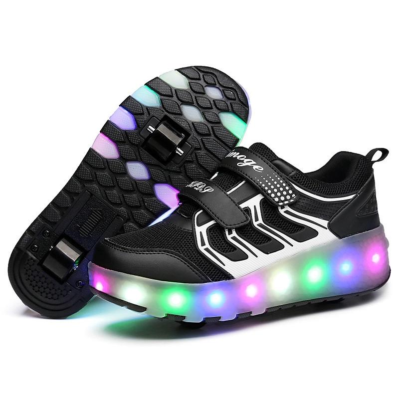 Rechargeable Double Wheel Roller Skating Shoes - Ultra Light Mesh Surface - Pink