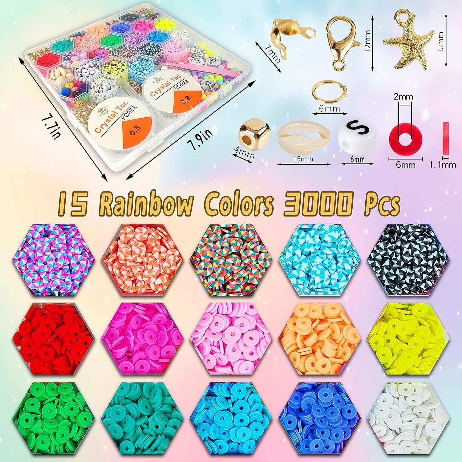 3600pcs 6mm Flat Round Heishi Ceramics 15 Colors Polymer Clay Bead Alphabet Beads Jewelry Making Kit - 728040811256 Toy Chest Australia 2