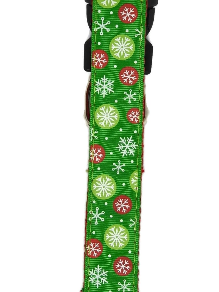 Christmas Dog Collars Adjustable - Moondidley Pets X - Large Green Snow Flakes