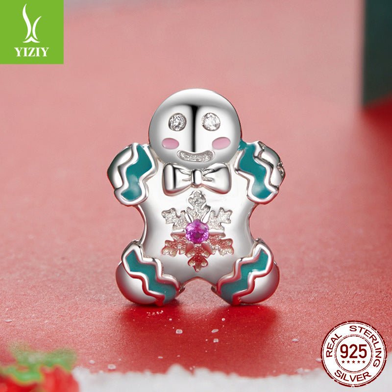 Sterling Silver Gingerbread Man Charm - Festive Christmas Pendant with Colorful Accents (weighs approximately 1.8g)