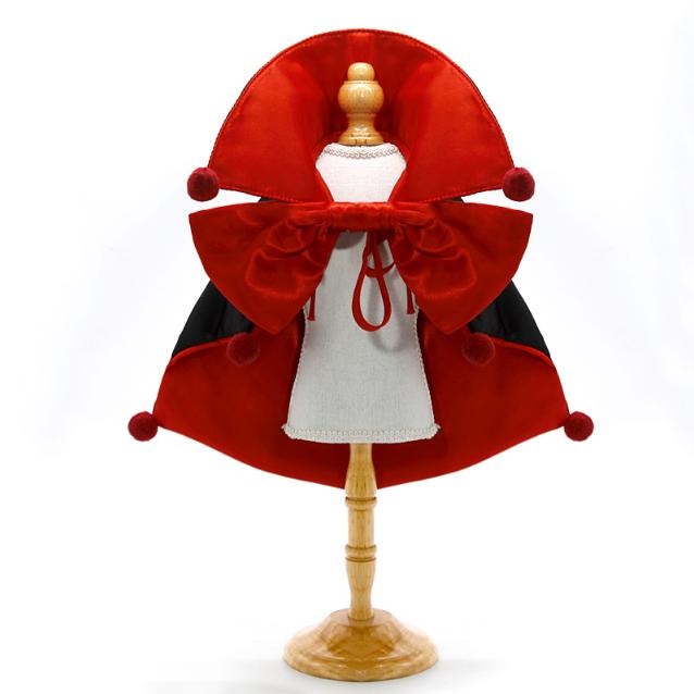 Red Regal Vampire Pet Cape | Halloween & Christmas Costume Cloak with Bow & Pom - Poms for Dogs and Cats(Size M)