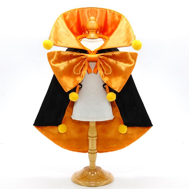 Orange Regal Vampire Pet Cape | Halloween & Christmas Costume Cloak with Bow & Pom - Poms for Dogs and Cats(Size M)