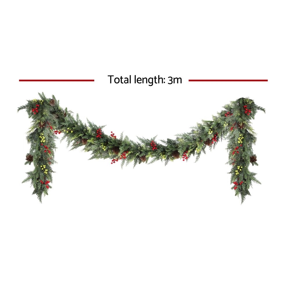 Jingle Jollys 3M Christmas Garland Pre - lit LED with Pine Cones Xmas Decor Green