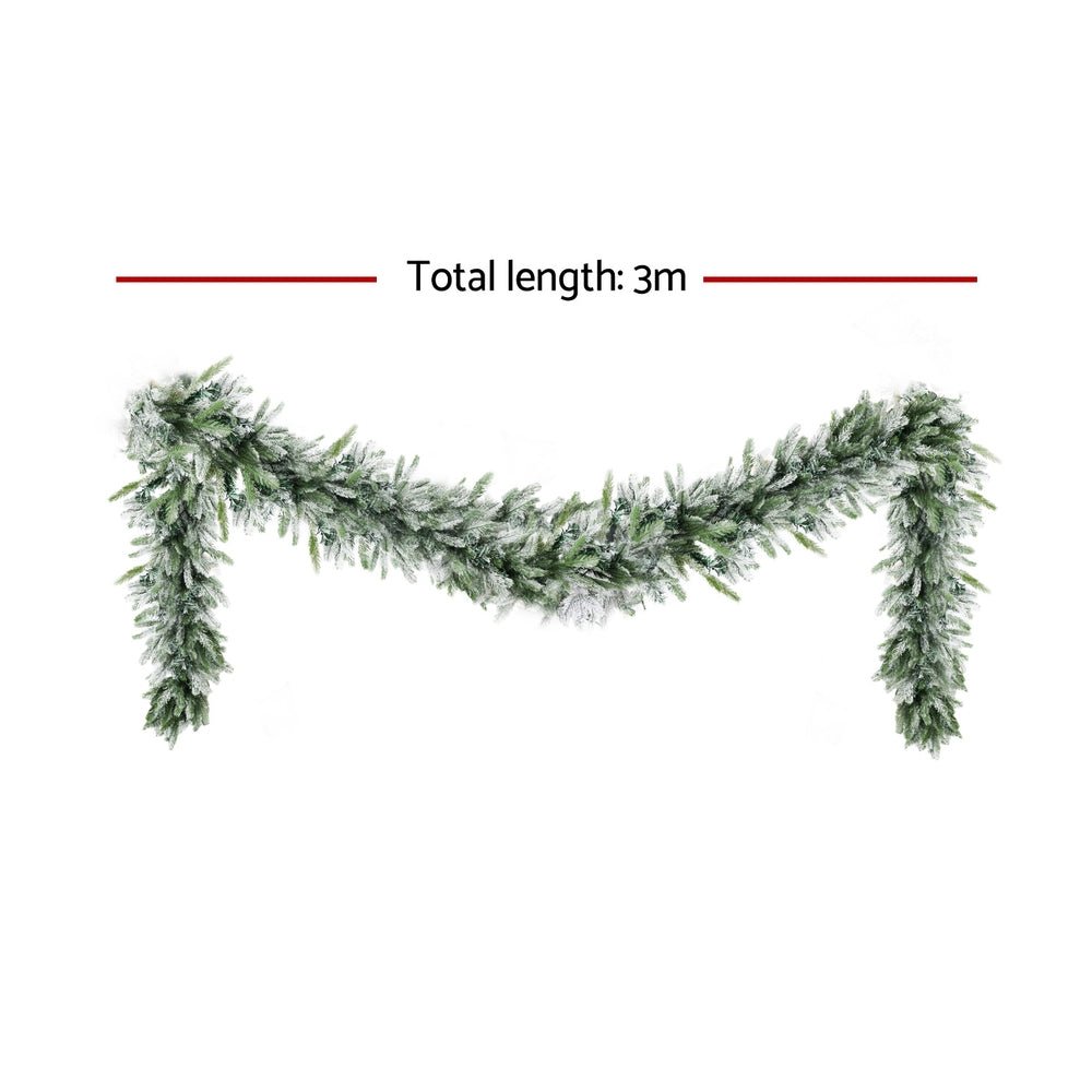 Jingle Jollys 3M Christmas Garland Pre - lit LED Lights Snow Frosted Tips Decor