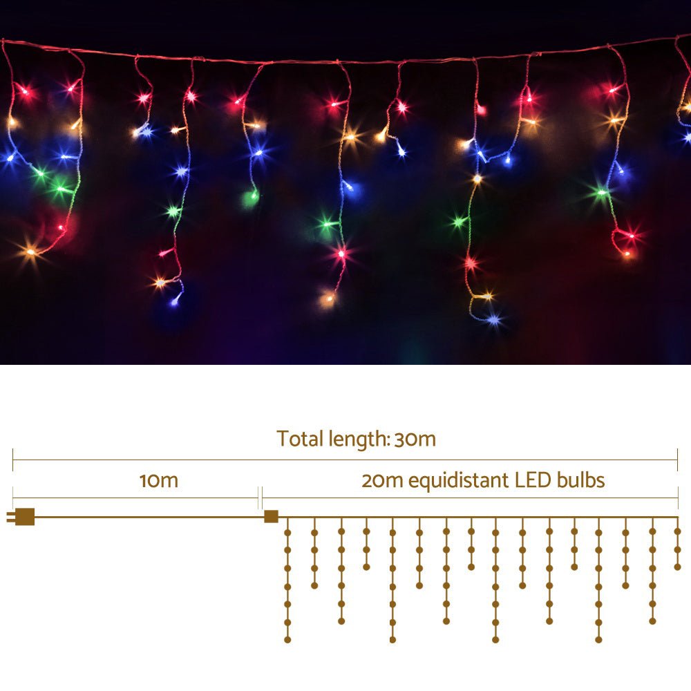 20M Christmas Lights Icicle Light 800 LED Multi - coloured Jingle Jollys