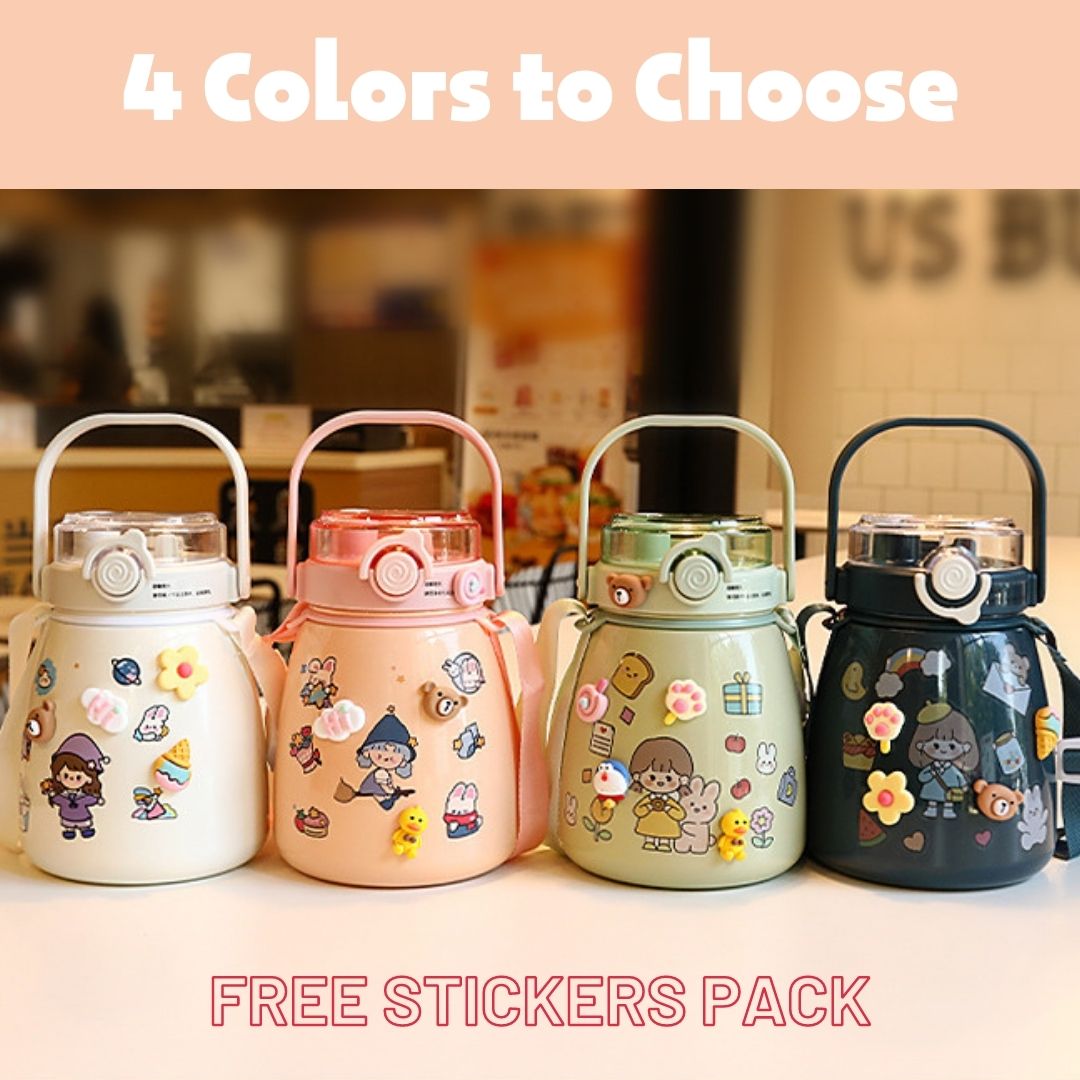 Toy Chest Australia kids drinkware insulated water bottles with handle and cute sticker designs in four colors