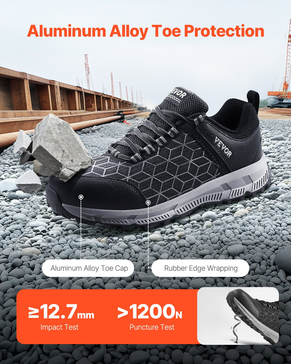 VEVOR Steel Toe Shoes for Men US Size 9 Athletic Work Shoe Sneakers Black