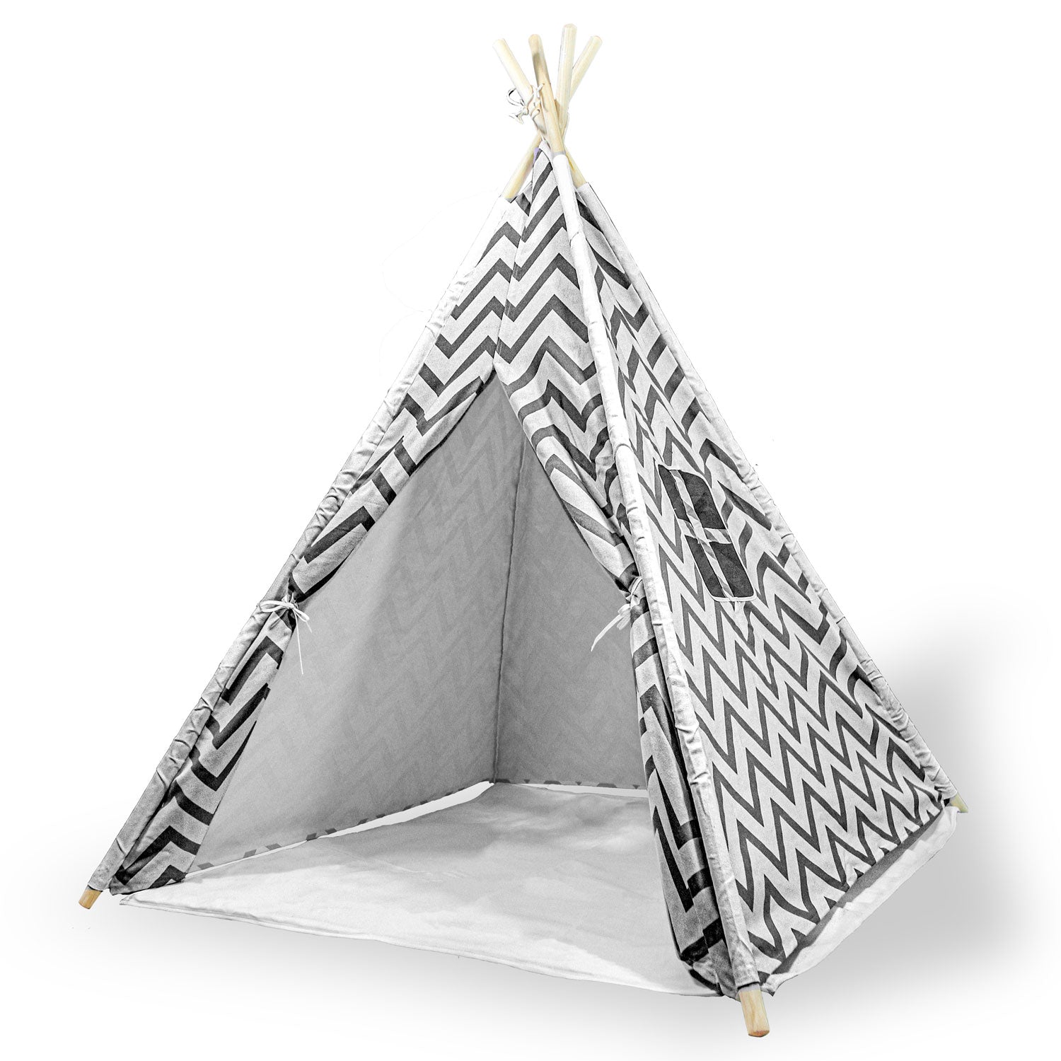 ToyChest au grey chevron kids teepee tent Australia with wooden poles indoor play hideout for children