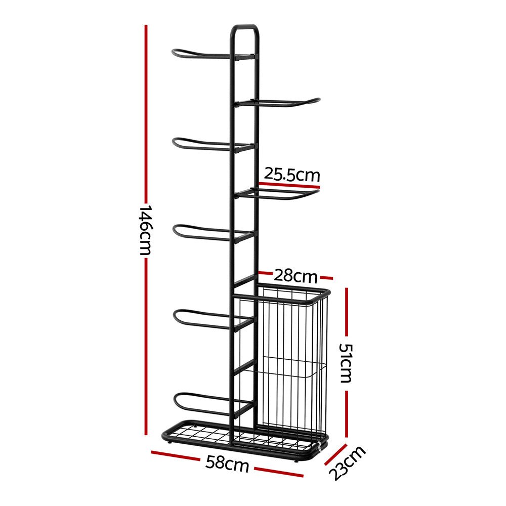 Everfit Ball Storage Rack Sports Equipment Organizer 7 - Tier with Basket for Garage Gym Black