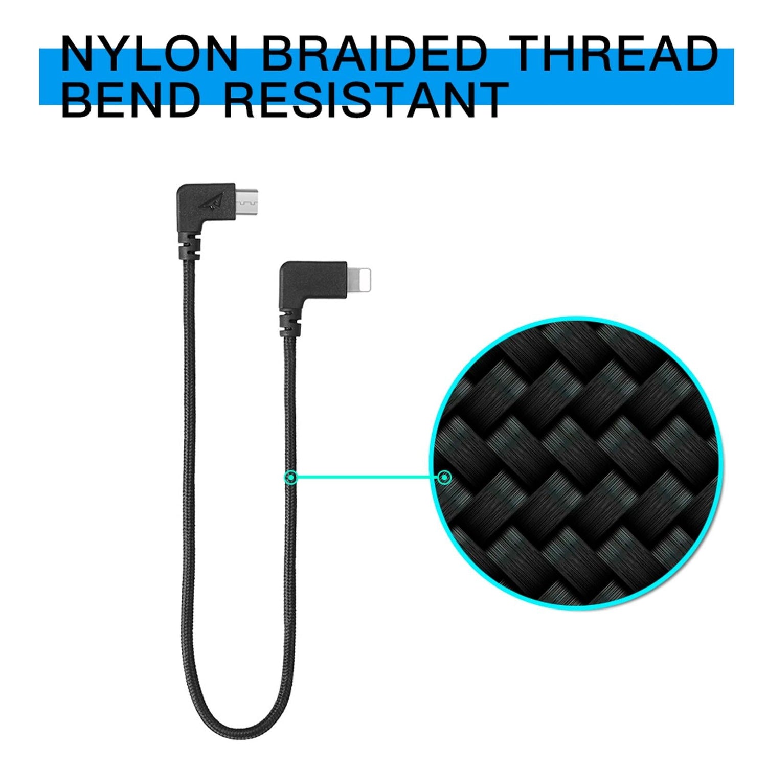 29Cm Woven Nylon Micro Usb To 8 Pin Data Cable For Dji Mavic Mini / Air / Spark / 2 Pro / Zoom Remote Controller - Iphone / Ipad Compatible - 1 Toy Chest Australia 2