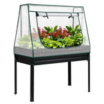 Green Fingers Elevated Metal Garden Bed Kit w Mini Greenhouse Cover 116x60cm Stand - Up Height Trellis