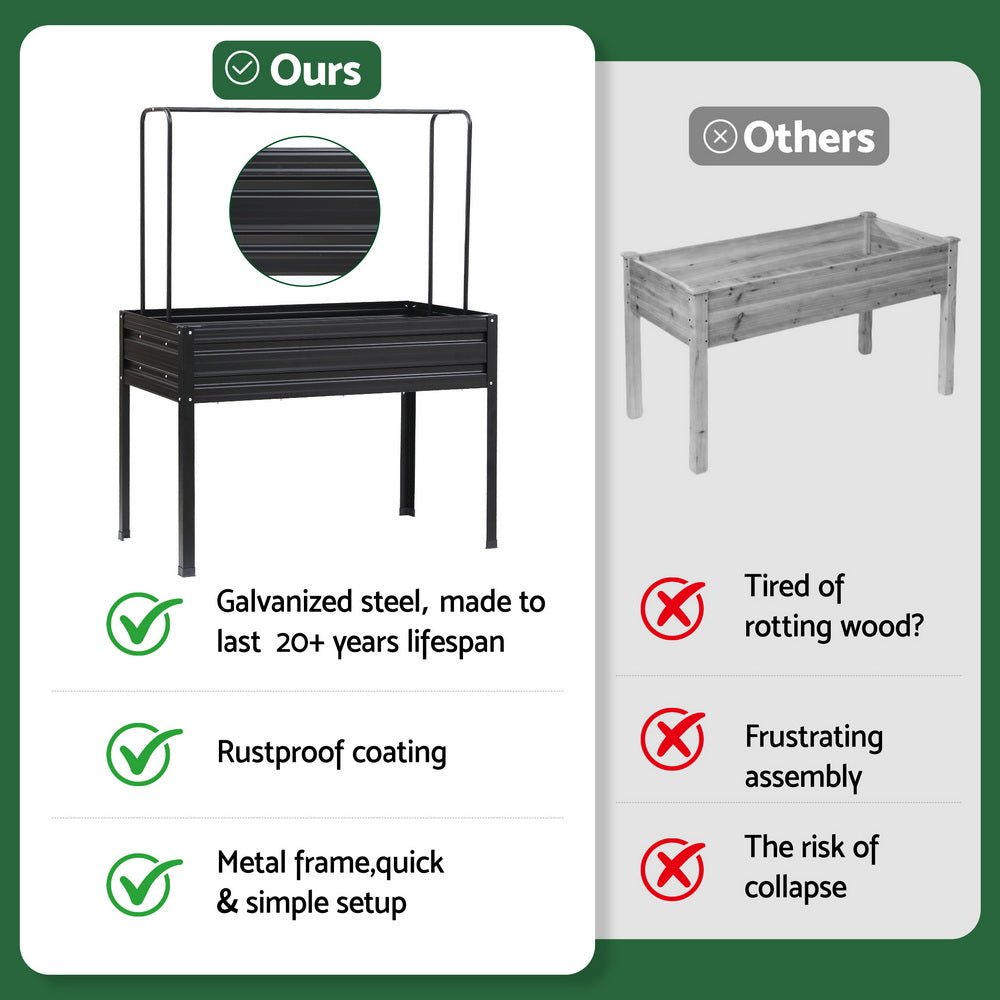 Green Fingers Elevated Metal Garden Bed Kit w Mini Greenhouse Cover 116x60cm Stand - Up Height Trellis