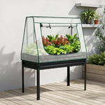 Green Fingers Elevated Metal Garden Bed Kit w Mini Greenhouse Cover 116x60cm Stand - Up Height Trellis