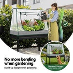 Green Fingers Elevated Metal Garden Bed Kit w Mini Greenhouse Cover 116x60cm Stand - Up Height Trellis