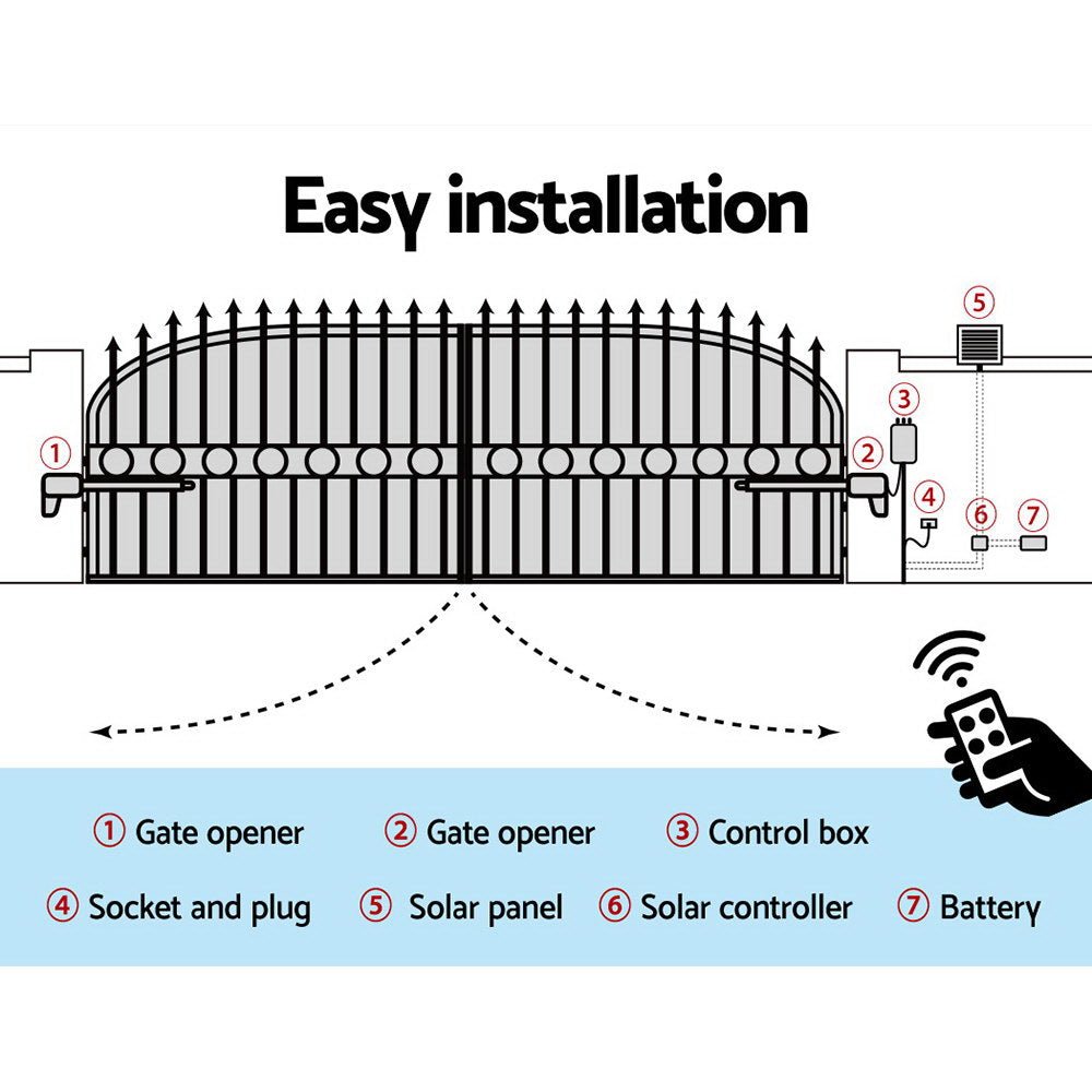 Swing Gate Opener Auto 10W Solar Power Electric Remote Control 800KG