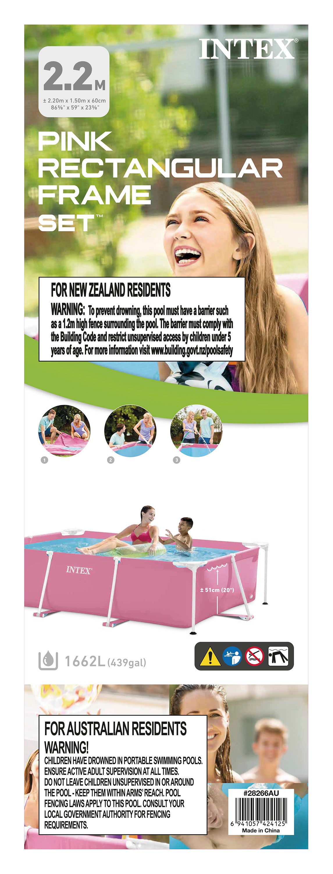 Intex Pink Rectangular Frame Pool 28266 - 6941057423333 Toy Chest Australia