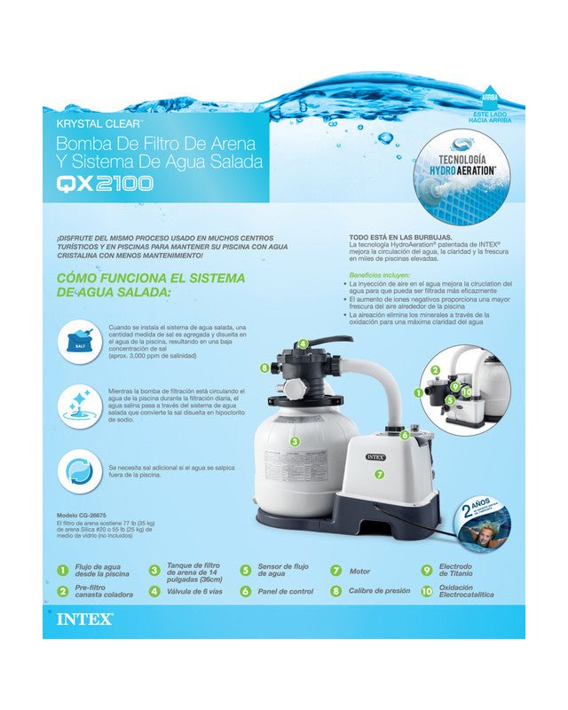 Intex Krystal Clear Sand Filter Pump and Saltwater Pool Chlorine System - 26676 - 6941057417851 Toy Chest Australia 2