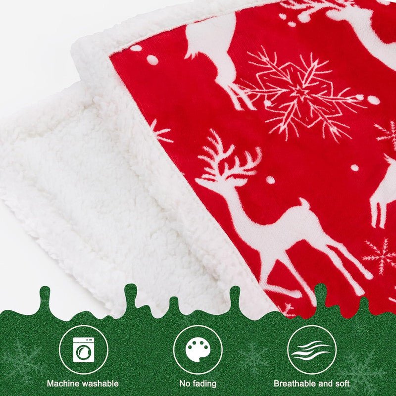 Christmas Throw Blanket, Christmas Decorations Gifts for Women, Sherpa Flannel Fleece Winter Holiday Blanket, Fluffy Cozy Soft Christams Throws for Couch Sofa Bed, Reindeer Stars, 50" X 60"