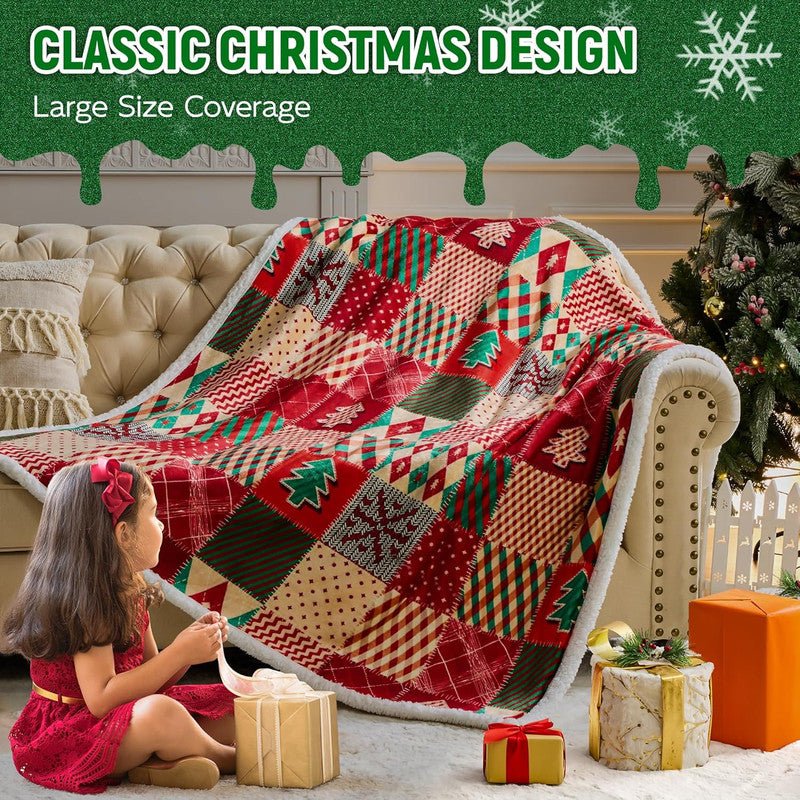 Christmas Throw Blanket, Christmas Decorations Gifts for Women, Sherpa Flannel Fleece Winter Holiday Blanket, Fluffy Cozy Soft Christams Throws for Couch Sofa Bed, DoubleDeer, 50" X 60"