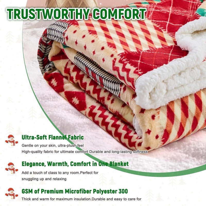 Christmas Throw Blanket, Christmas Decorations Gifts for Women, Sherpa Flannel Fleece Winter Holiday Blanket, Fluffy Cozy Soft Christams Throws for Couch Sofa Bed, DoubleDeer, 50" X 60"