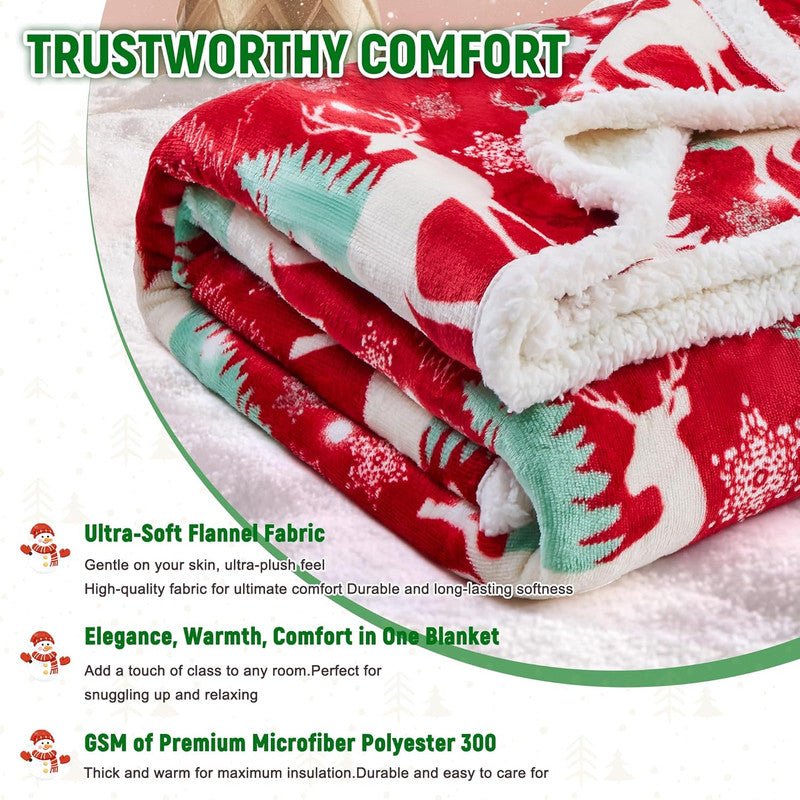 Christmas Throw Blanket, Christmas Decorations Gifts for Women, Sherpa Flannel Fleece Winter Holiday Blanket, Fluffy Cozy Soft Christams Throws for Couch Sofa Bed, ChristamsRhombus, 50" X 60"