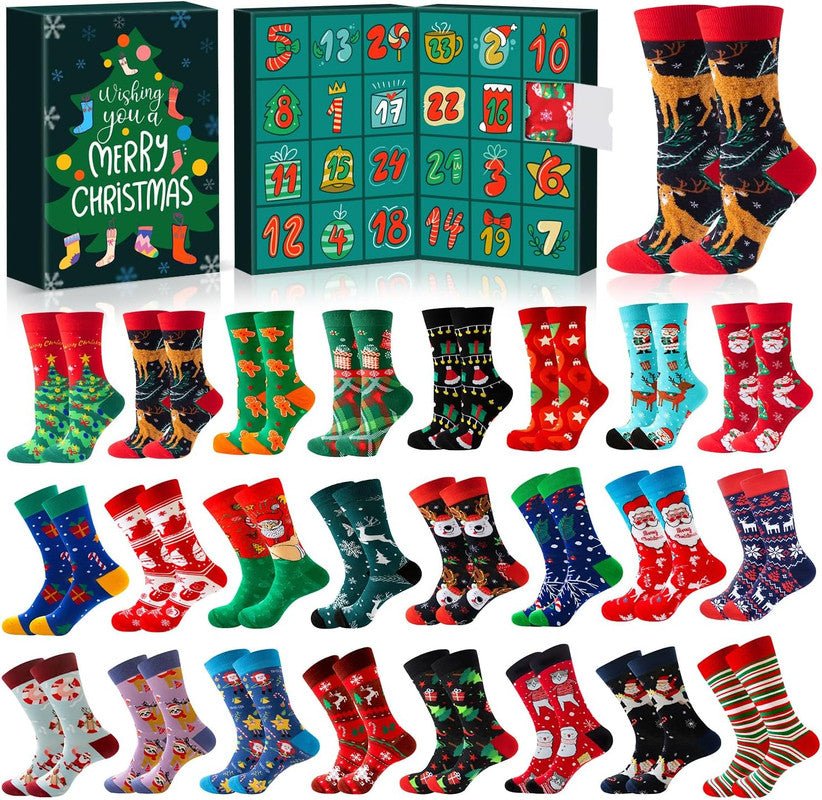 Advent Calendar 2025 Adult Men 24 Days of Christmas Cotton Socks US 7 - 13 Fun Christmas Sock Advent Calendar for Men Funny Gifts for Dad Boyfriend Husband Brother Random Socks Gift Box