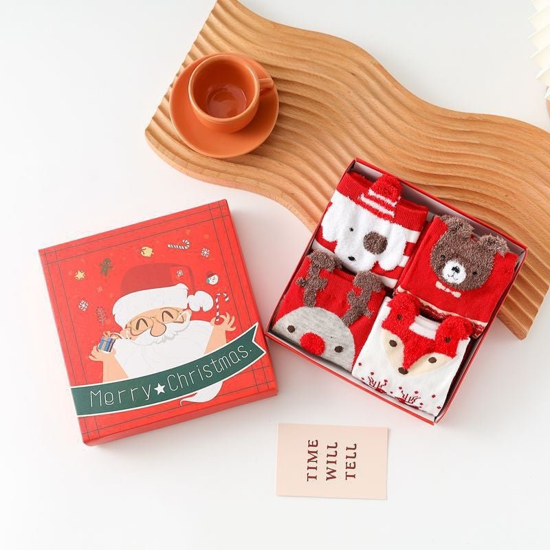 Christmas gift Christmas Socks Combed Cotton 4 Pair Medium Socks Gift Box