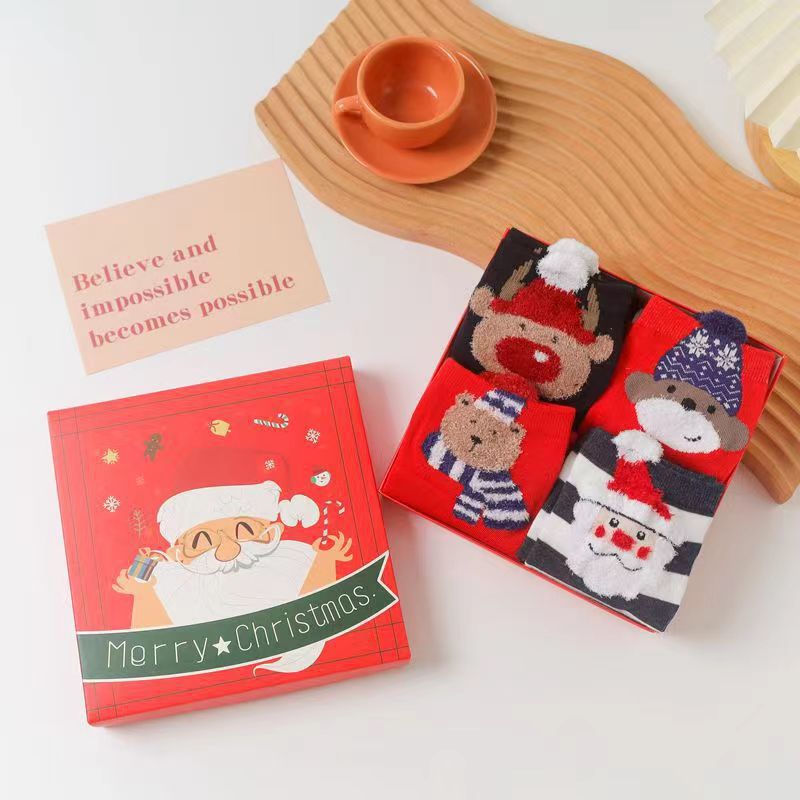 Christmas gift Christmas Socks Combed Cotton 4 Pair Medium Socks Gift Box