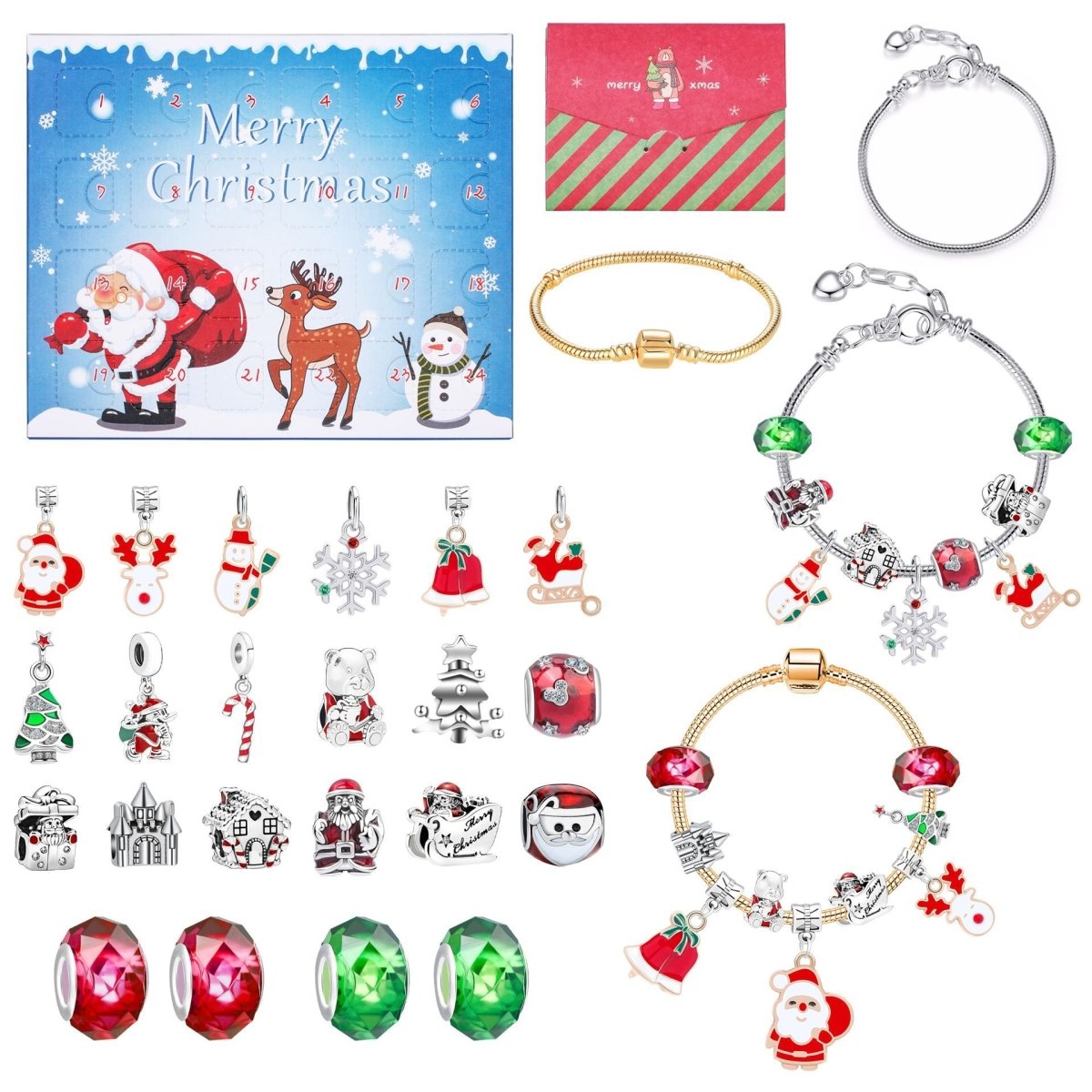 24 - Day Christmas Advent Calendar DIY Bracelet Set, Festive Charm & Bead Kit for Aussie Xmas Gifting & Crafting
