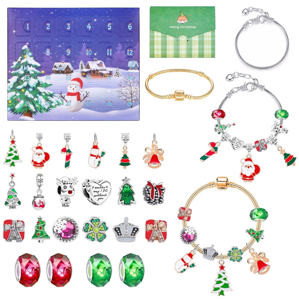24 - Day Christmas Advent Calendar DIY Bracelet Set, Festive Charm & Bead Kit for Aussie Xmas Gifting & Crafting