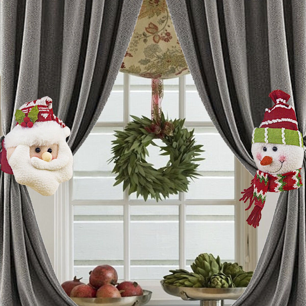 Christmas gift Warm Christmas Atmosphere - Festive Curtain Tie Decorations - Santa & Snowman Designs - Cozy Knitted Fabric（Santa Claus&snowman）