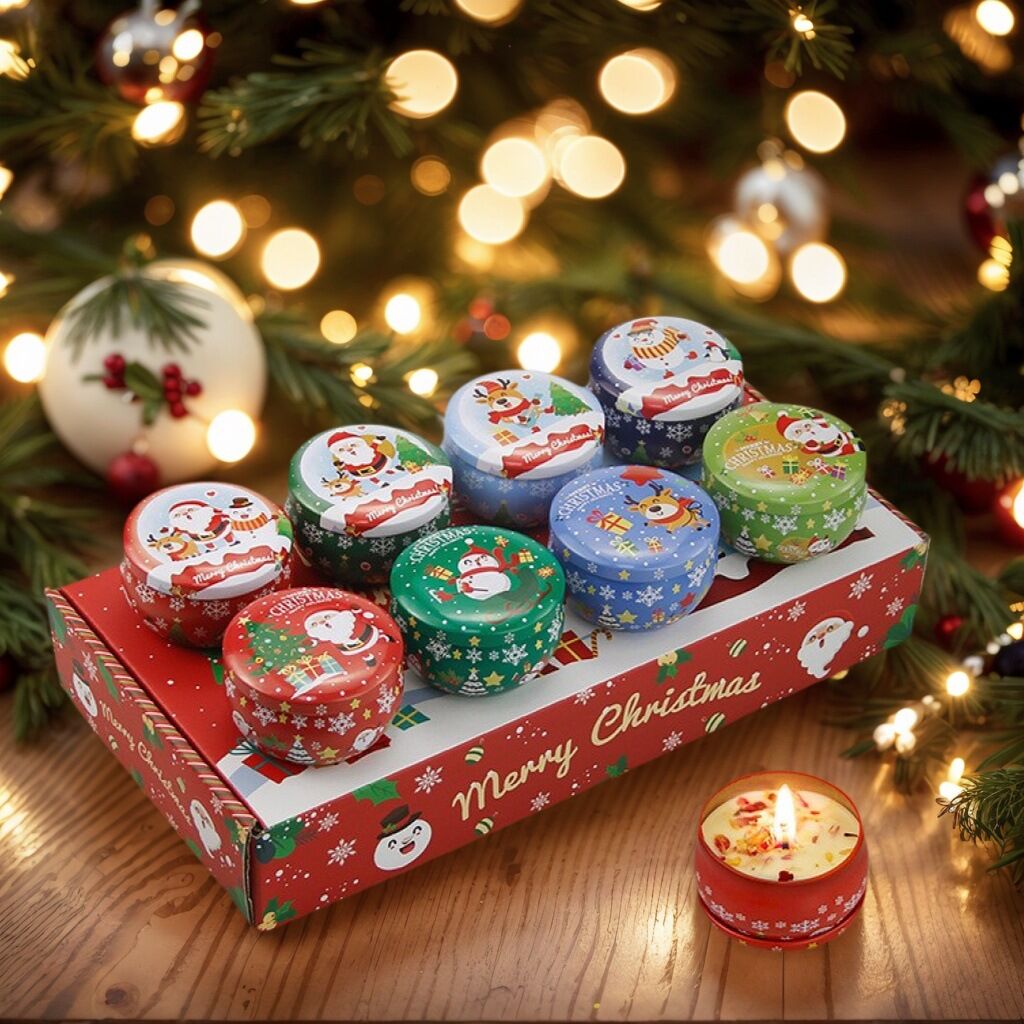 Christmas gift Aussie Christmas Scented Candle Set – 8 - Piece Tin Candles with Festive Scents & Designs for Holiday Cheer