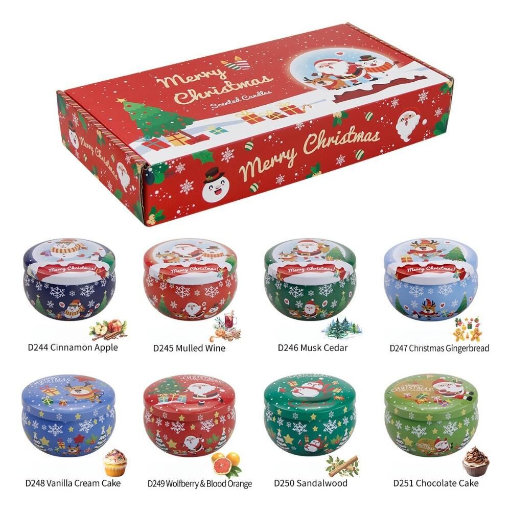 Christmas gift Aussie Christmas Scented Candle Set – 8 - Piece Tin Candles with Festive Scents & Designs for Holiday Cheer
