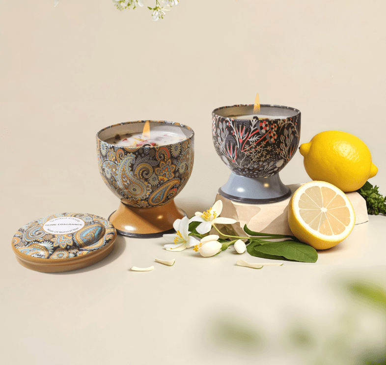 Christmas gift Aussie Scented Candle Set - 4 Fragrances (Rose, Jasmine, Lemon, Lavender) in Artistic Tins for Home Ambiance & Gifting