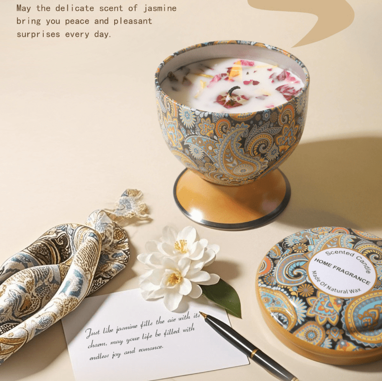 Christmas gift Aussie Scented Candle Set - 4 Fragrances (Rose, Jasmine, Lemon, Lavender) in Artistic Tins for Home Ambiance & Gifting