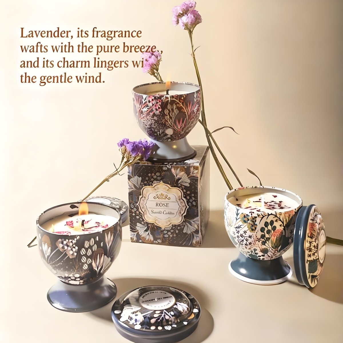 Christmas gift Aussie Scented Candle Set - 4 Fragrances (Rose, Jasmine, Lemon, Lavender) in Artistic Tins for Home Ambiance & Gifting