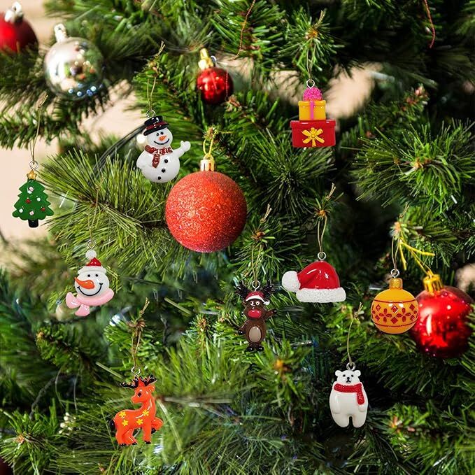 60pcs Mini Christmas Ornaments for Mini Tree Decorations Small Christmas Ornaments Resin Miniatures for Craft Christmas Decor