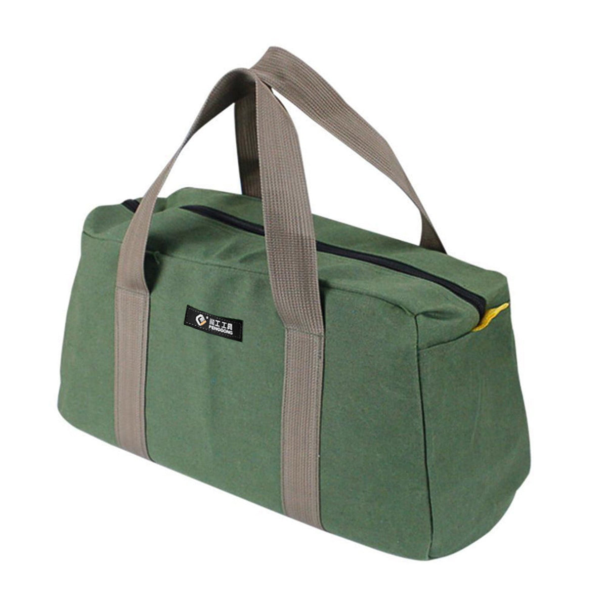2 Pieces Heavy Duty Canvas Tool Bags with Hard Waterproof Bases, Wide Mouth Carry Totes for Tools, 40 x 22 x 15 cm, Green