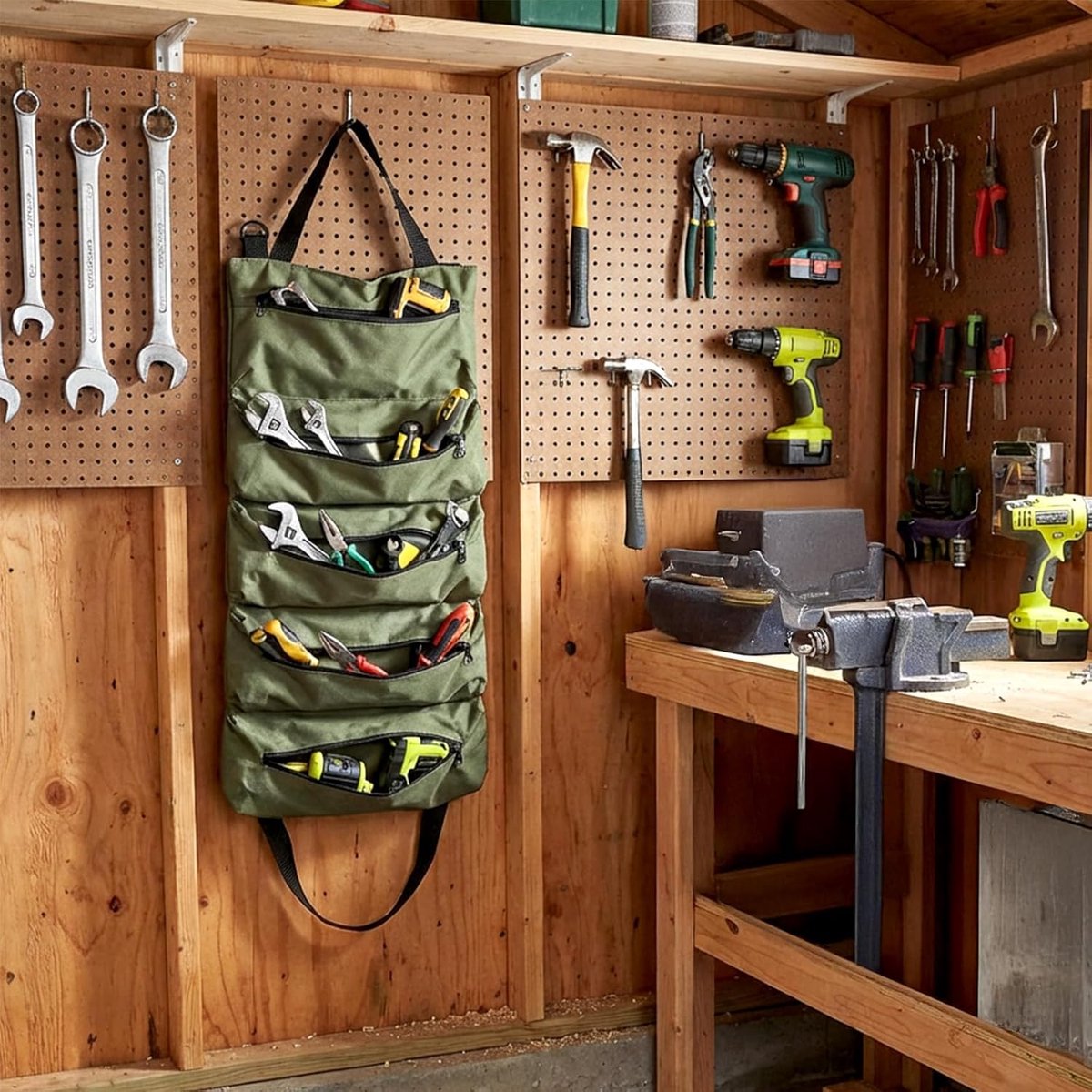 Tool bag - storage bag - tool bag - tools not included - foldable - portable - storage accessories - suitable for electricians and repairmen - tool bag - green - 47*28 cm