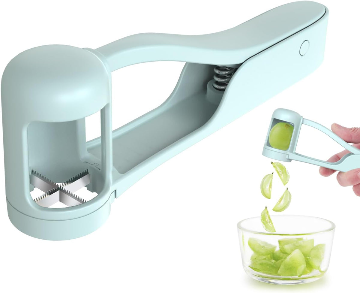 Grape Cutter for Toddlers, Grape Slicer for Baby, Grape Tomato Cherry Strawberry Cutter Tools Into 4 Pieces for Vegetable Fruit Salad, Stainless Steel Quarter Grape Slicer Kitchen Gadget