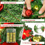 2.7M Christmas Garland with Lights Rattan Artificial Garland Green for Indoor Home Fireplace Stair Decorations - Gold