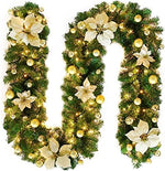 2.7M Christmas Garland with Lights Rattan Artificial Garland Green for Indoor Home Fireplace Stair Decorations - Gold