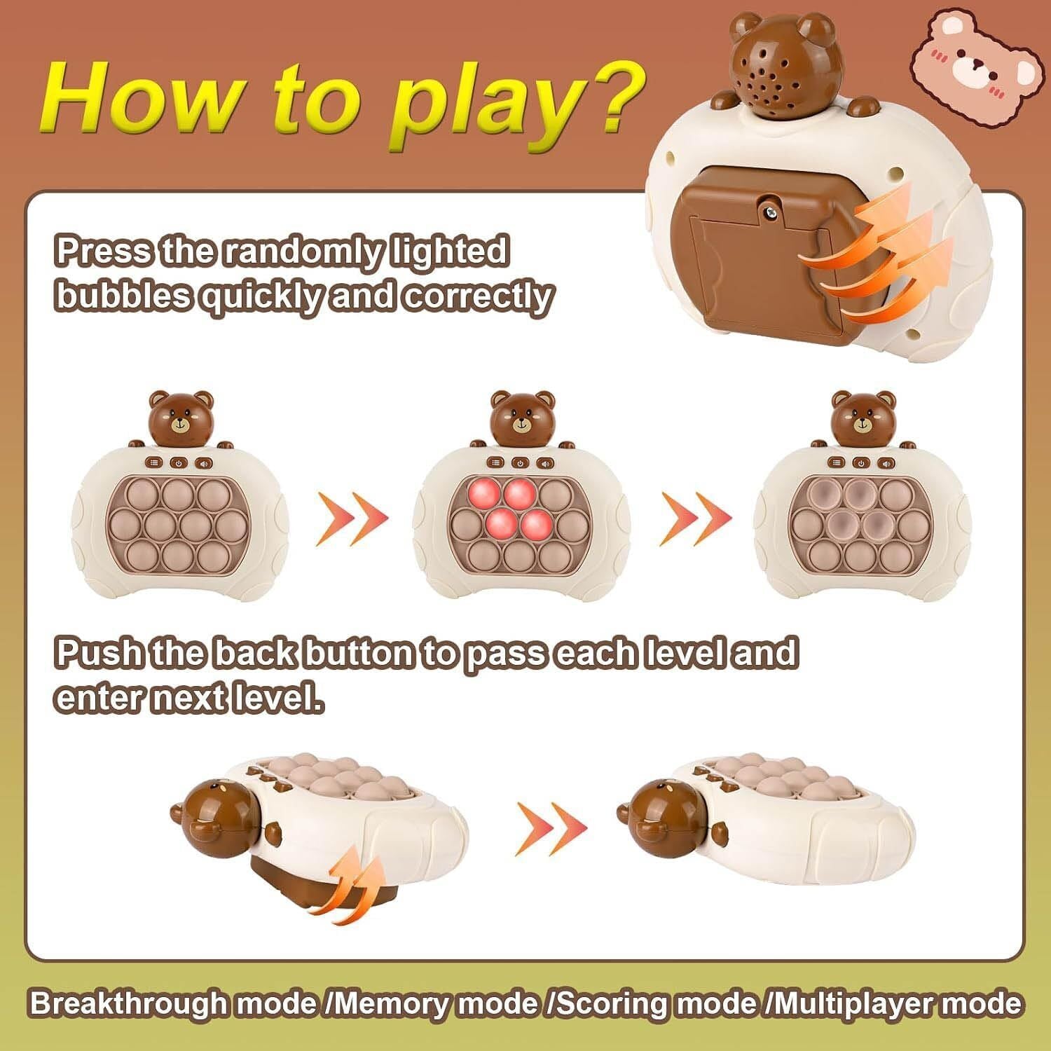 Rechargeable 3 Types Pop Push it Game Controller Sensory Fidget Toy Electronic Whack Mole brown - 729604214414 Toy Chest Australia 2