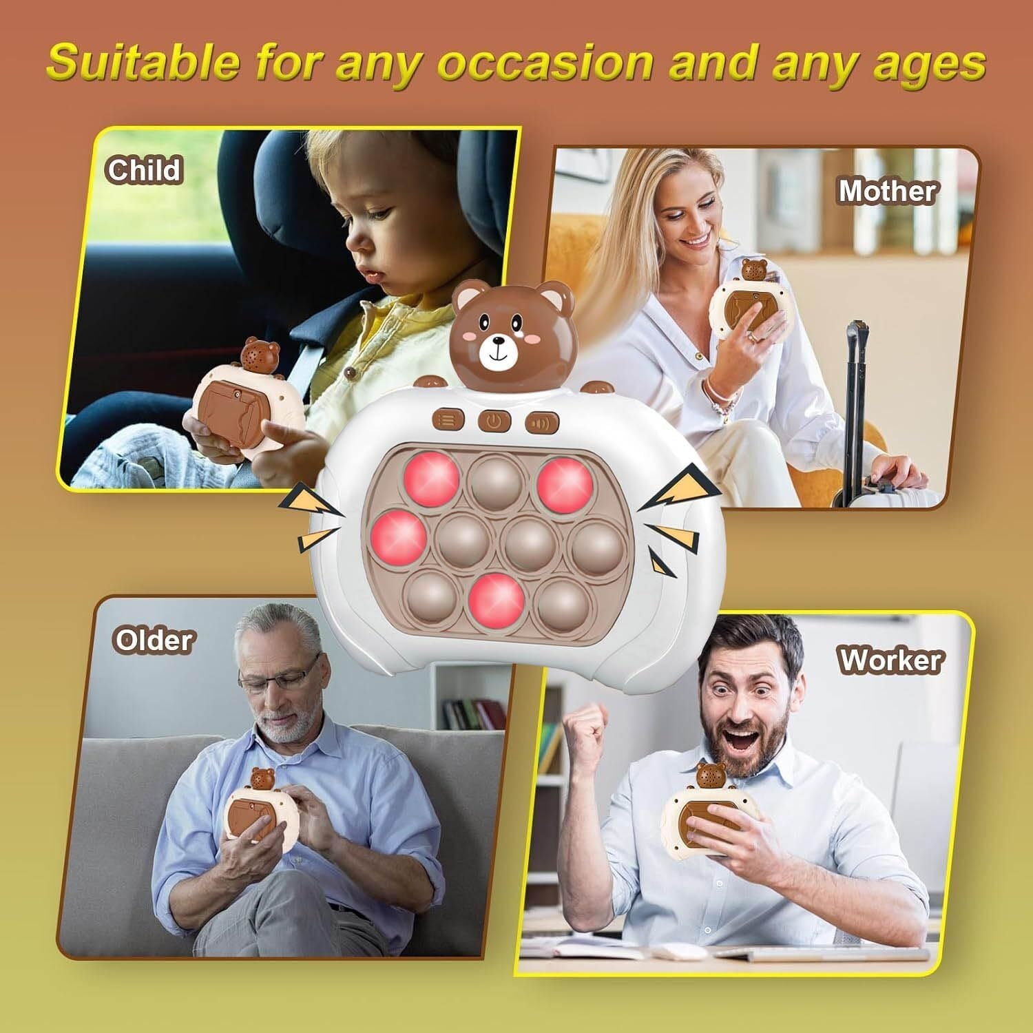 3 Types Pop Push it Game Controller Sensory Fidget Toy Electronic Whack Mole brown - 729604214421 Toy Chest Australia 4