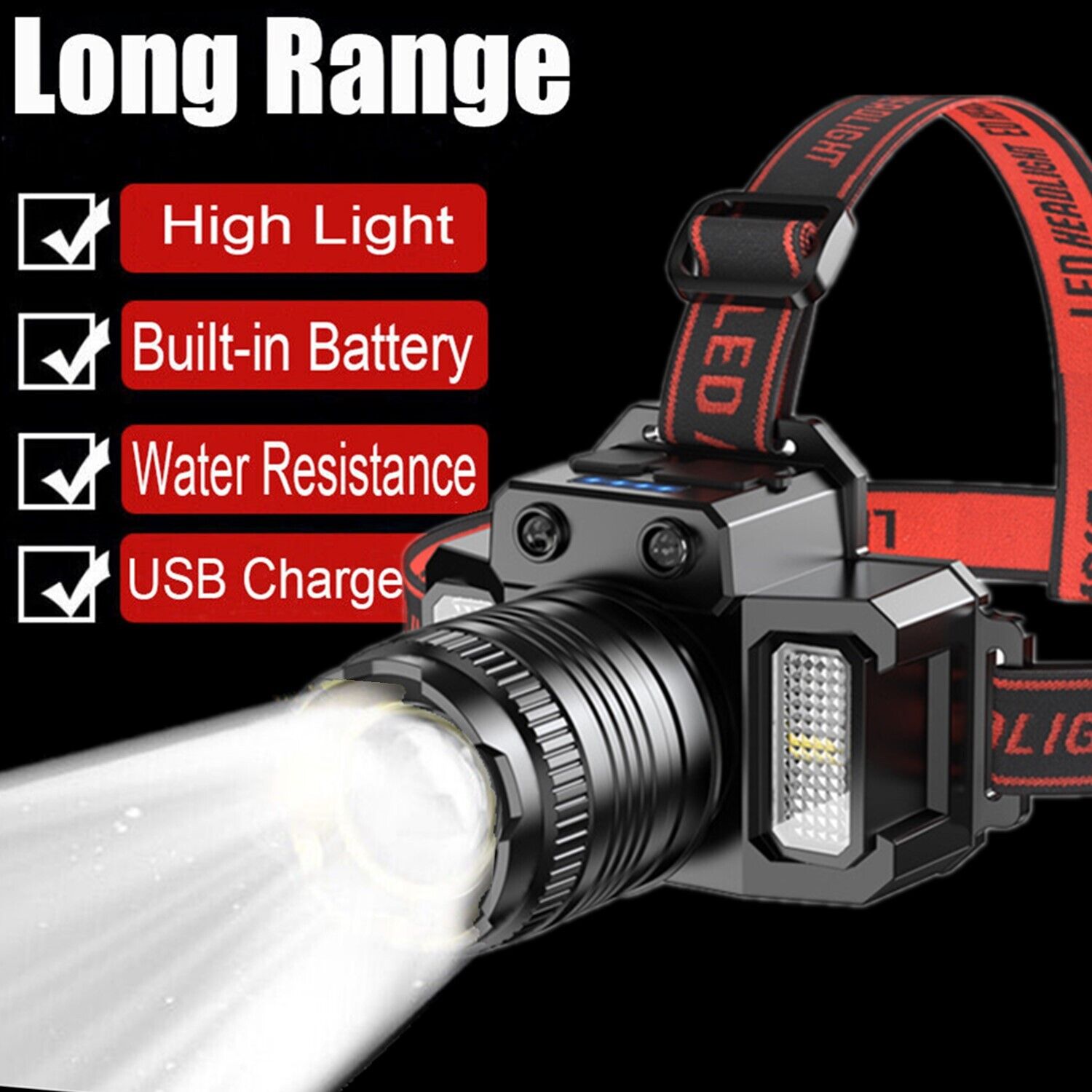 900000LM LED Headlamp Rechargeable Headlight Zoomable Head Torch Lamp Flashlight - 767248957601 Toy Chest Australia 2