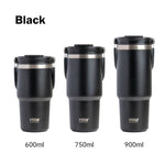 900ML Black Stainless Steel Travel Mug with Leak - proof 2 - in - 1 Straw and Sip Lid, Vacuum Insulated Coffee Mug for Car, Office, Perfect Gifts, Keeps Liquids Hot or Cold