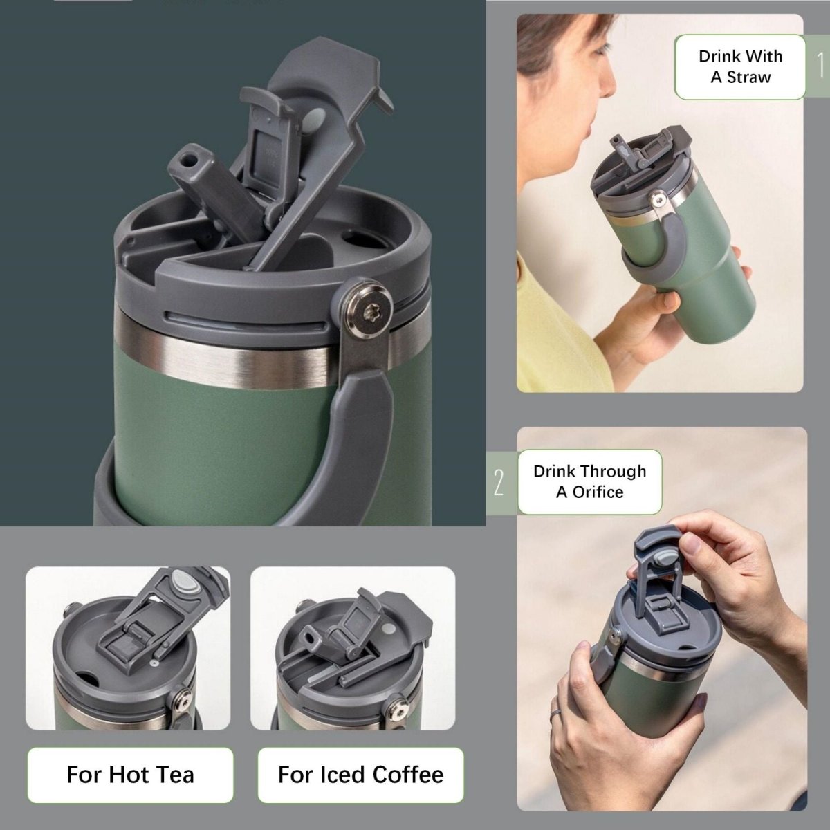 900ML Orange Stainless Steel Travel Mug with Leak - proof 2 - in - 1 Straw and Sip Lid, Vacuum Insulated Coffee Mug for Car, Office, Perfect Gifts, Keeps Liquids Hot or Cold